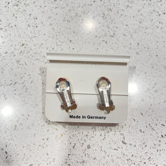 NWT Vintage Grossé Clip-On Hoop Earrings Silver With Crystals - Picture 4 of 6